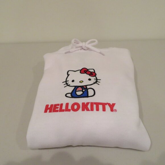 Women XS White Hoodie Sweatshirt Hello Kitty Embroidery Screen Print Warm Cozy - Picture 16 of 16